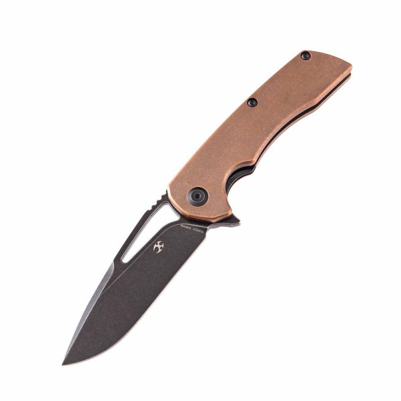 Kryo Thumb Hole Knife Anodized Copper Handle (3.58” CPM-S35VN Blade)Kim Ning Design-K1001C2 Brown | Folding Pocket Knives