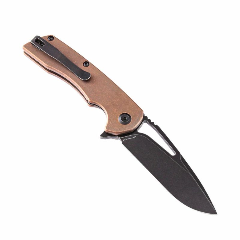 Kryo Thumb Hole Knife Anodized Copper Handle (3.58” CPM-S35VN Blade)Kim Ning Design-K1001C2 Brown | Folding Pocket Knives