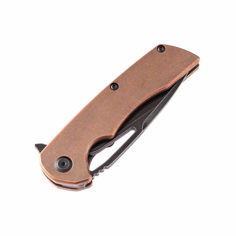 Kryo Thumb Hole Knife Anodized Copper Handle (3.58” CPM-S35VN Blade)Kim Ning Design-K1001C2 Brown | Folding Pocket Knives