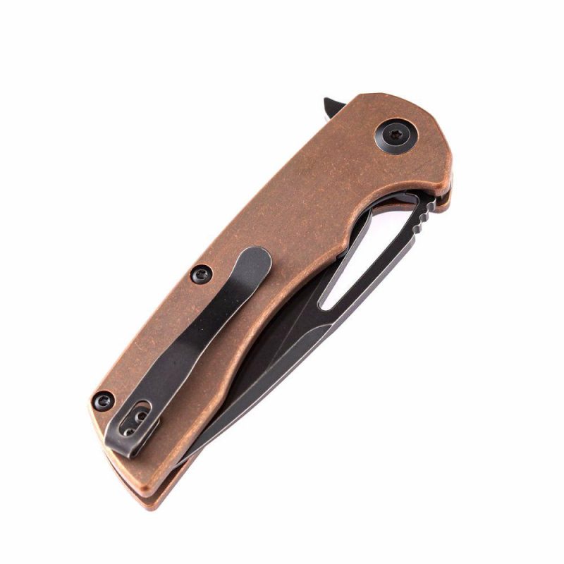 Kryo Thumb Hole Knife Anodized Copper Handle (3.58” CPM-S35VN Blade)Kim Ning Design-K1001C2 Brown | Folding Pocket Knives