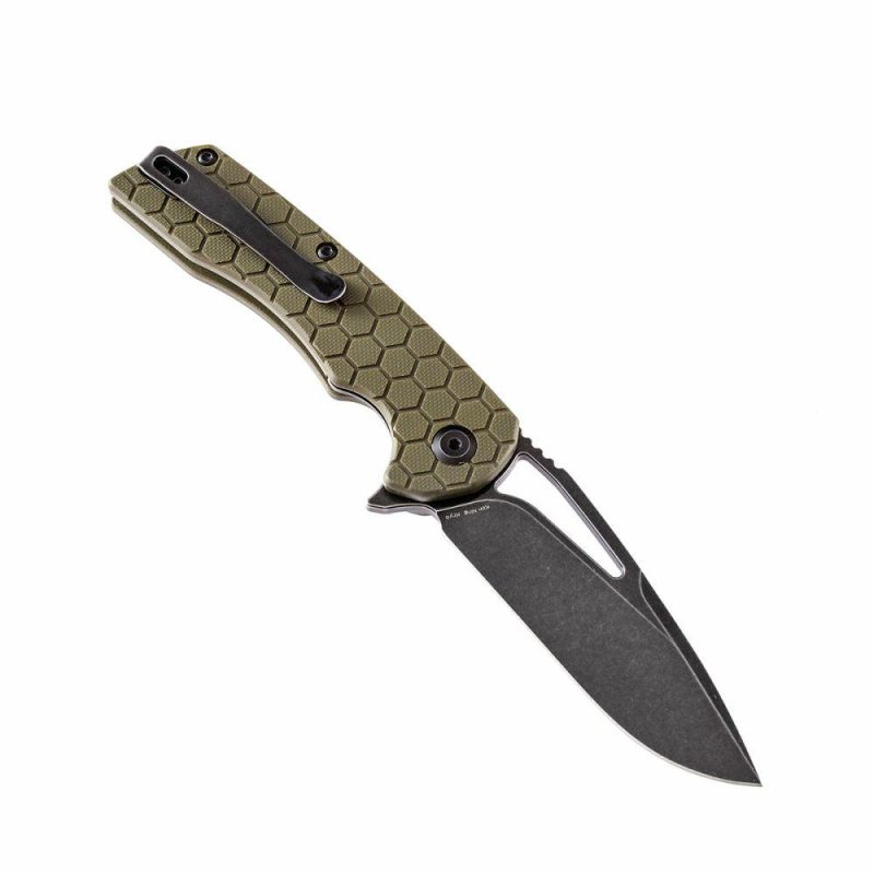 Kryo Thumb Hole Knife Soccer Pattern Green G10 Handle (3.58"D2 Blade) Kim Ning Design-T1001A6 Green | Folding Pocket Knives