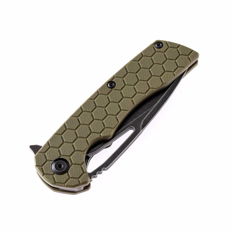 Kryo Thumb Hole Knife Soccer Pattern Green G10 Handle (3.58"D2 Blade) Kim Ning Design-T1001A6 Green | Folding Pocket Knives