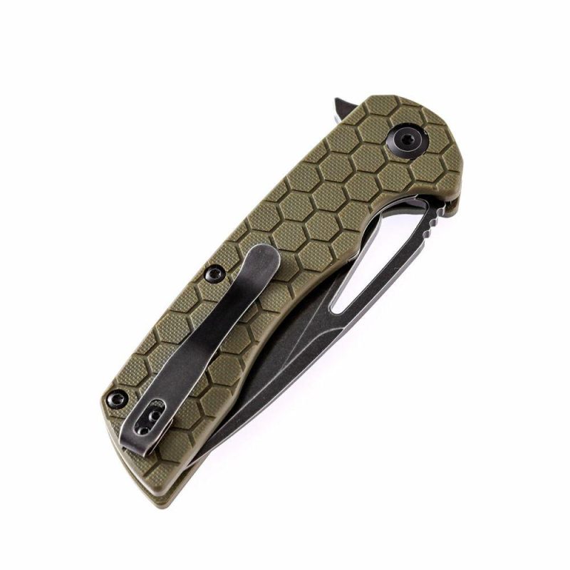 Kryo Thumb Hole Knife Soccer Pattern Green G10 Handle (3.58"D2 Blade) Kim Ning Design-T1001A6 Green | Folding Pocket Knives