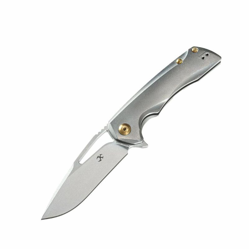 KRYO Thumb Hole Titanium Handle (3.58" CPM S35VN Blade) Kim Ning Design-K1001A1 Gray | Folding Pocket Knives