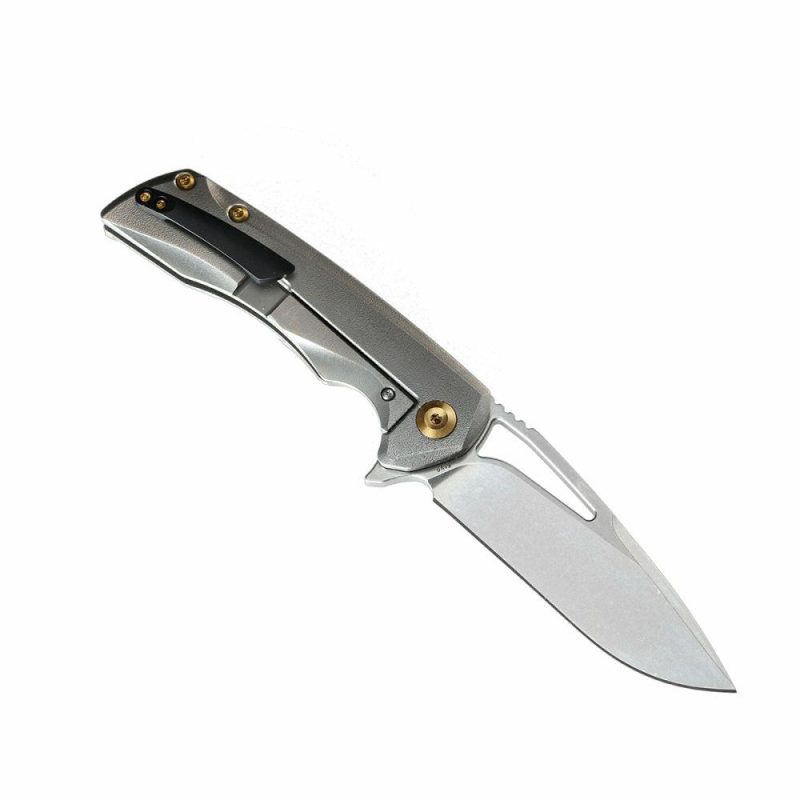 KRYO Thumb Hole Titanium Handle (3.58" CPM S35VN Blade) Kim Ning Design-K1001A1 Gray | Folding Pocket Knives