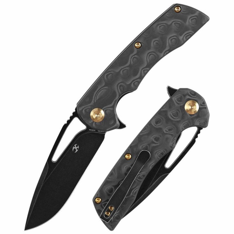 Kryo Thumb Hole/Flipper Knife Black Rose Pattern Carbon Fiber Handle (3.58"CPM S35VN Blade) Kim Ning Design-K1001M1 Black | Folding Pocket Knives