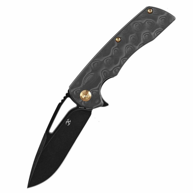 Kryo Thumb Hole/Flipper Knife Black Rose Pattern Carbon Fiber Handle (3.58"CPM S35VN Blade) Kim Ning Design-K1001M1 Black | Folding Pocket Knives