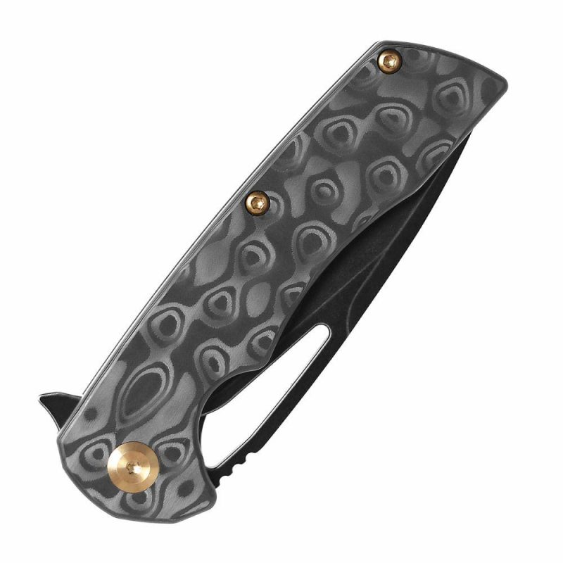 Kryo Thumb Hole/Flipper Knife Black Rose Pattern Carbon Fiber Handle (3.58"CPM S35VN Blade) Kim Ning Design-K1001M1 Black | Folding Pocket Knives