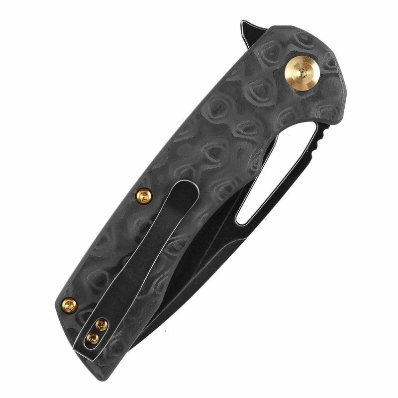 Kryo Thumb Hole/Flipper Knife Black Rose Pattern Carbon Fiber Handle (3.58"CPM S35VN Blade) Kim Ning Design-K1001M1 Black | Folding Pocket Knives