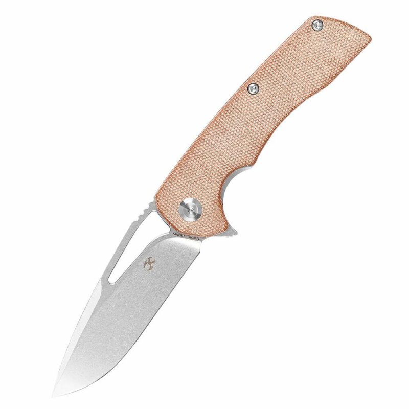 Kryo Thumb Hole/Flipper Knife Brown Micarta Handle (3.58"12C28N Blade) Kim Ning Design-T1001M4 Brown | Folding Pocket Knives