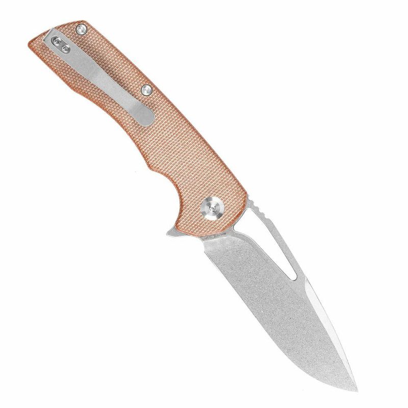 Kryo Thumb Hole/Flipper Knife Brown Micarta Handle (3.58"12C28N Blade) Kim Ning Design-T1001M4 Brown | Folding Pocket Knives