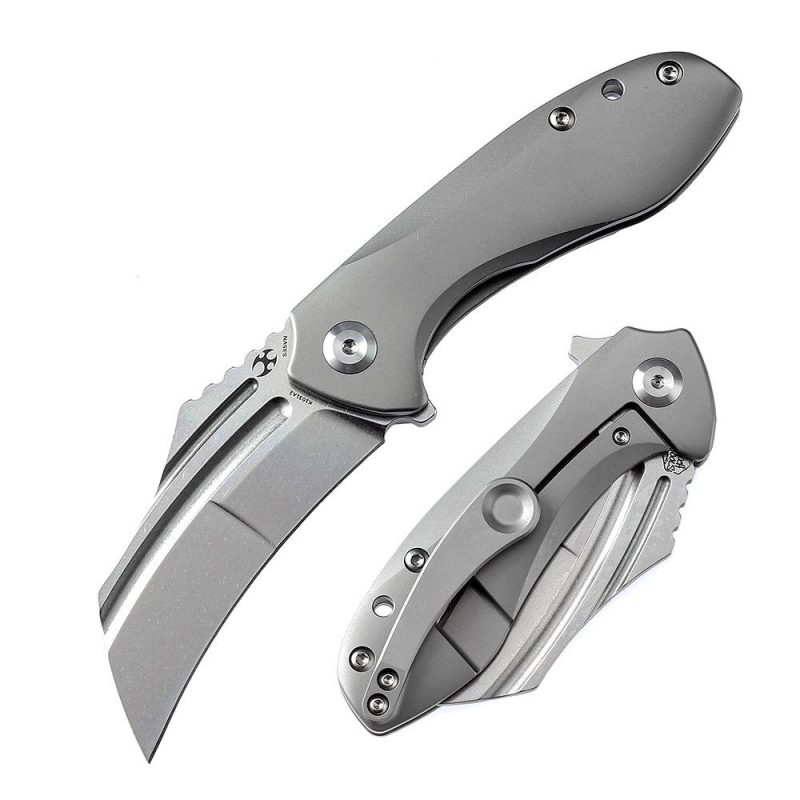 KTC3 Flipper Knife Bead Blasted Titanium Handle (2.69” CPM-S35VN Blade) Koch Tools Design-K1031A2 | Folding Pocket Knives