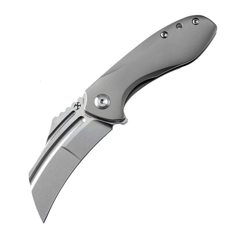 KTC3 Flipper Knife Bead Blasted Titanium Handle (2.69” CPM-S35VN Blade) Koch Tools Design-K1031A2 | Folding Pocket Knives