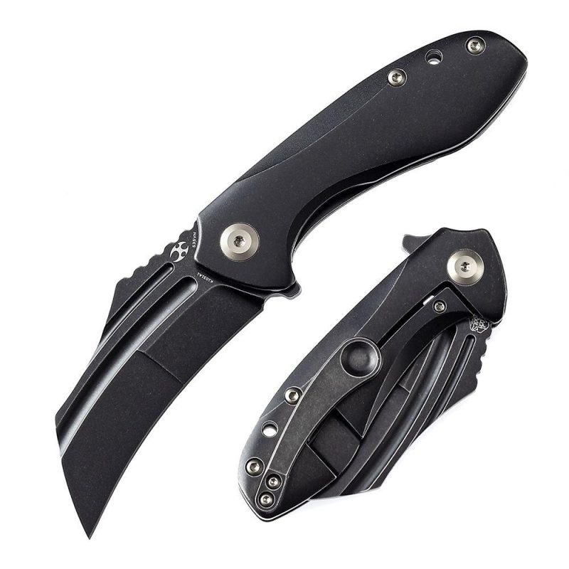 KTC3 Flipper Knife Black Titanium Handle (2.69” CPM-S35VN Blade) Koch Tools Design-K1031A1 | Folding Pocket Knives