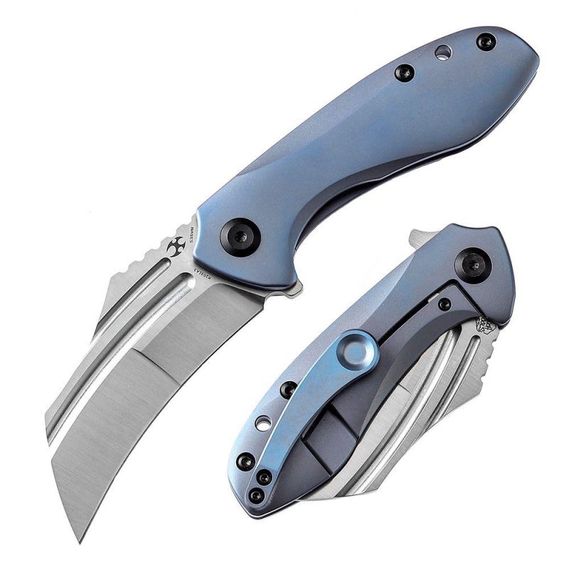 KTC3 Flipper Knife Blue Titanium Handle (2.69” CPM-S35VN Blade) Koch Tools Design-K1031A3 | Folding Pocket Knives