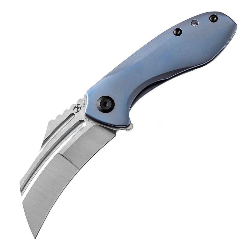 KTC3 Flipper Knife Blue Titanium Handle (2.69” CPM-S35VN Blade) Koch Tools Design-K1031A3 | Folding Pocket Knives