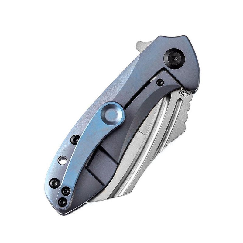 KTC3 Flipper Knife Blue Titanium Handle (2.69” CPM-S35VN Blade) Koch Tools Design-K1031A3 | Folding Pocket Knives