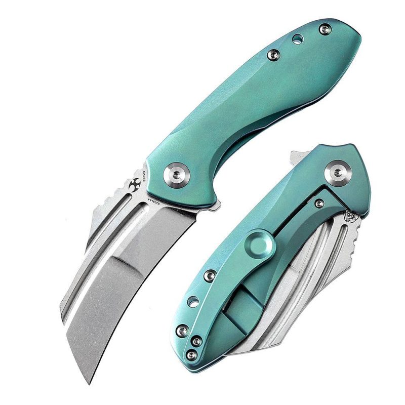 KTC3 Flipper Knife Green Titanium Handle (2.69” CPM-S35VN Blade) Koch Tools Design-K1031A4 | Folding Pocket Knives