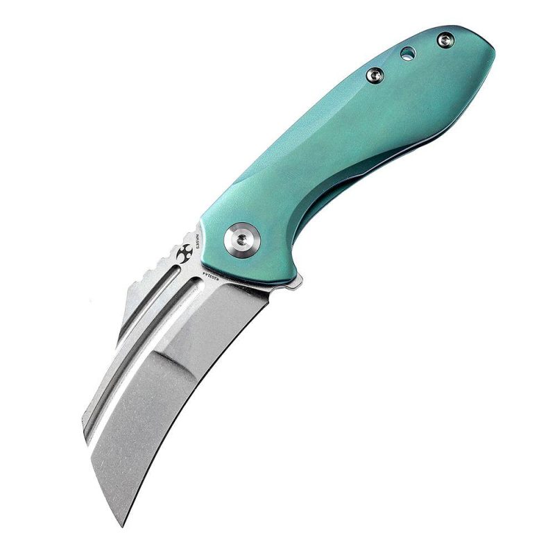 KTC3 Flipper Knife Green Titanium Handle (2.69” CPM-S35VN Blade) Koch Tools Design-K1031A4 | Folding Pocket Knives