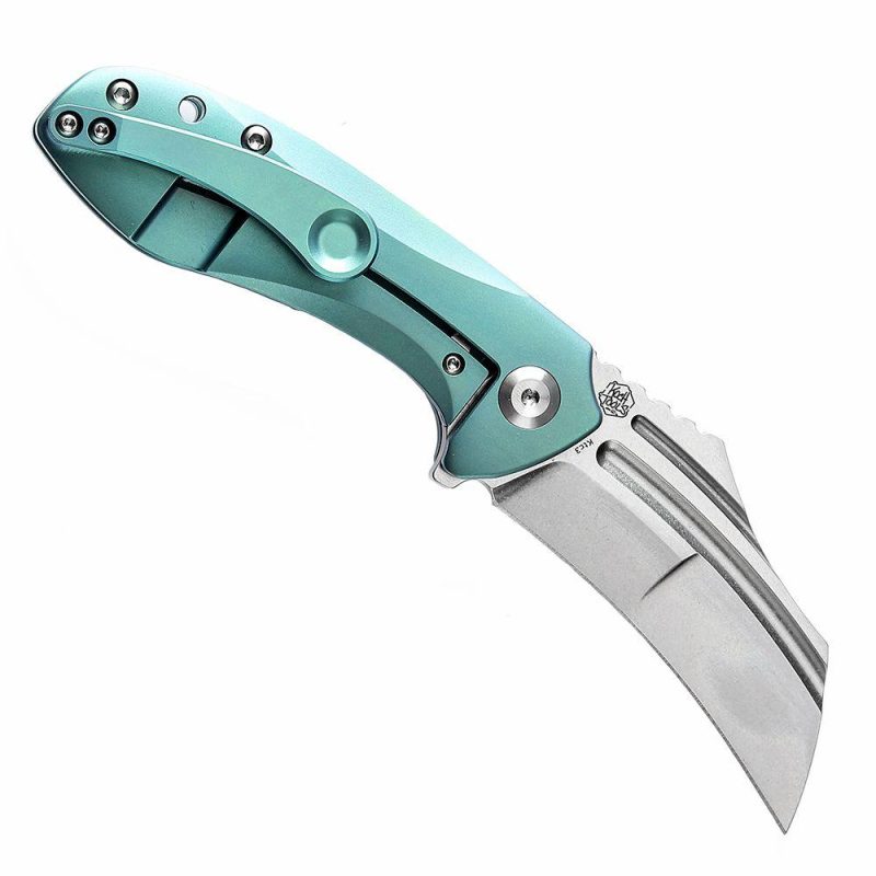 KTC3 Flipper Knife Green Titanium Handle (2.69” CPM-S35VN Blade) Koch Tools Design-K1031A4 | Folding Pocket Knives