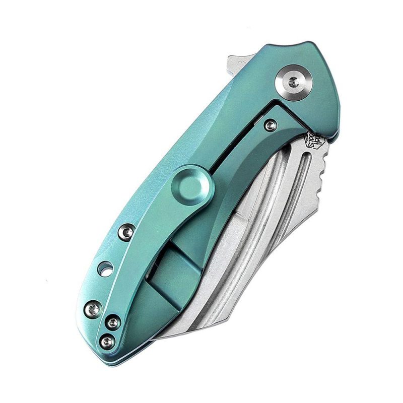 KTC3 Flipper Knife Green Titanium Handle (2.69” CPM-S35VN Blade) Koch Tools Design-K1031A4 | Folding Pocket Knives