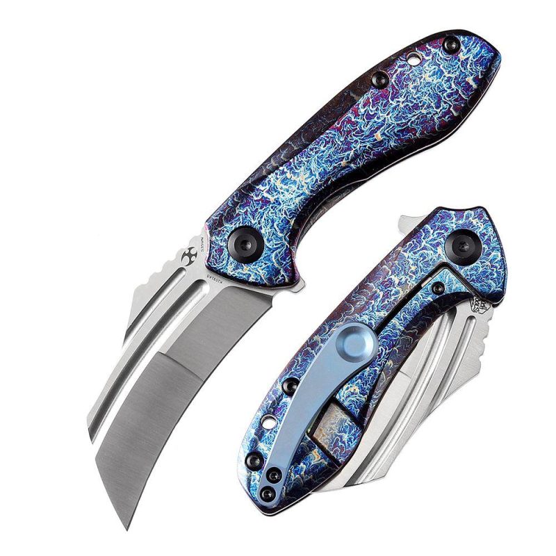 KTC3 Flipper Knife Purple+ Blue Titanium Handle (2.69” CPM-S35VN Blade) Koch Tools Design-K1031A5 | Folding Pocket Knives