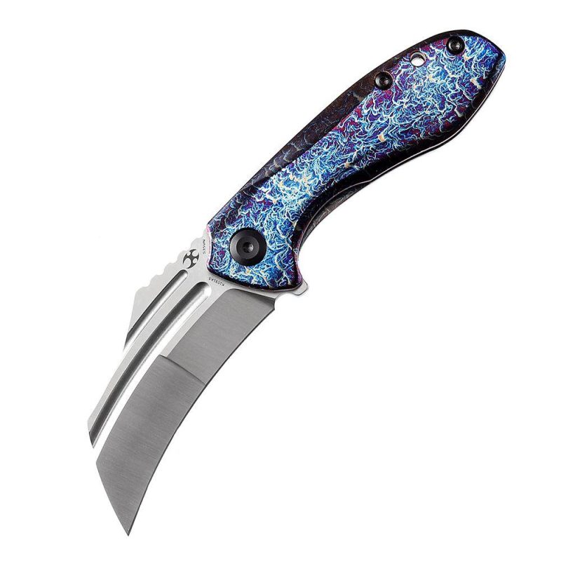 KTC3 Flipper Knife Purple+ Blue Titanium Handle (2.69” CPM-S35VN Blade) Koch Tools Design-K1031A5 | Folding Pocket Knives