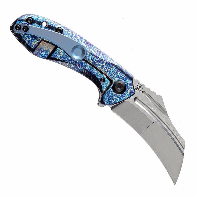 KTC3 Flipper Knife Purple+ Blue Titanium Handle (2.69” CPM-S35VN Blade) Koch Tools Design-K1031A5 | Folding Pocket Knives