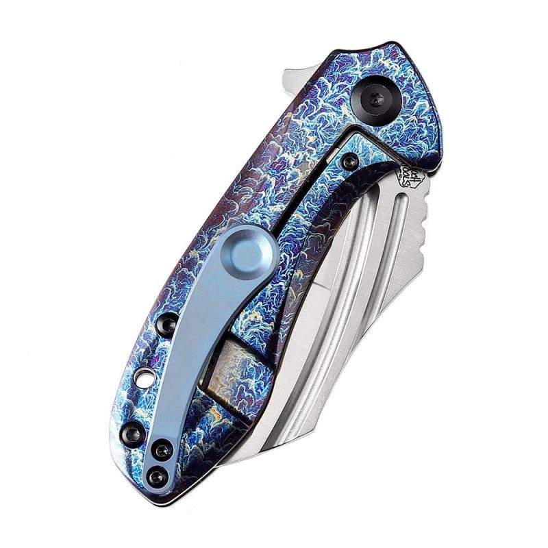 KTC3 Flipper Knife Purple+ Blue Titanium Handle (2.69” CPM-S35VN Blade) Koch Tools Design-K1031A5 | Folding Pocket Knives