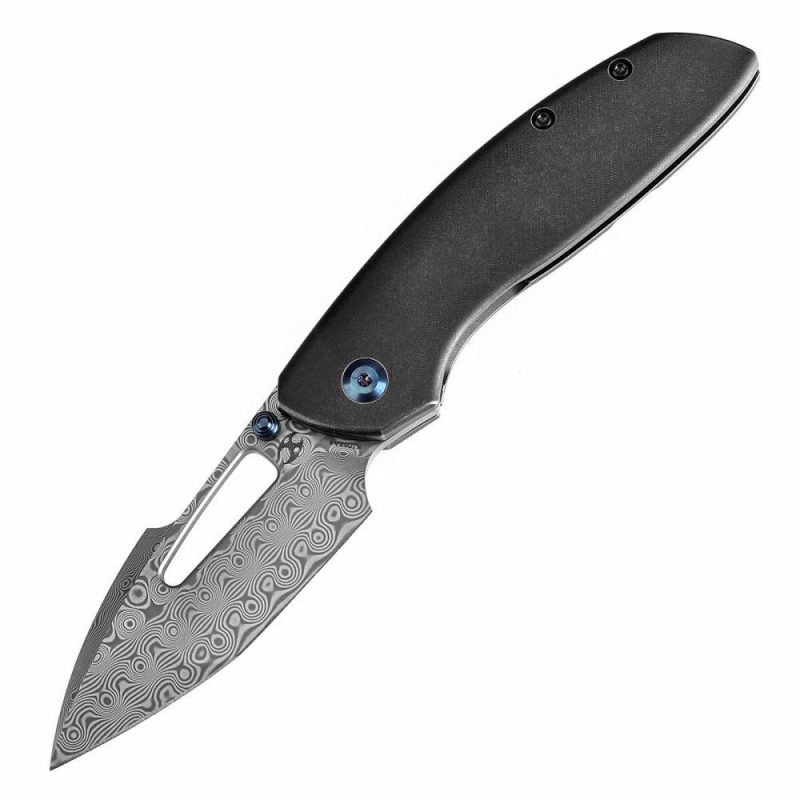 Link Thumb Studs Blackwash Titanium Handle with Timascus Clip (3.0”Damascus Blade )Triple Stripe Knives Design-K1068A4 Black | Folding Pocket Knives