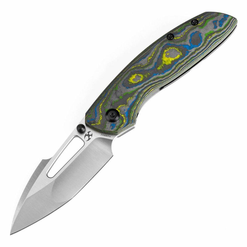 Link Thumb Studs Gecko Camo Carbon and Titanium Handle (3.0”CPM 20CV Blade ) Jonathan Shaw Design-K1068A2 Yellow/Blue | Folding Pocket Knives