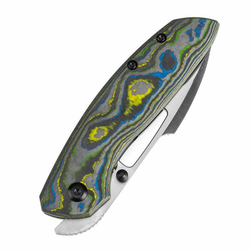 Link Thumb Studs Gecko Camo Carbon and Titanium Handle (3.0”CPM 20CV Blade ) Jonathan Shaw Design-K1068A2 Yellow/Blue | Folding Pocket Knives