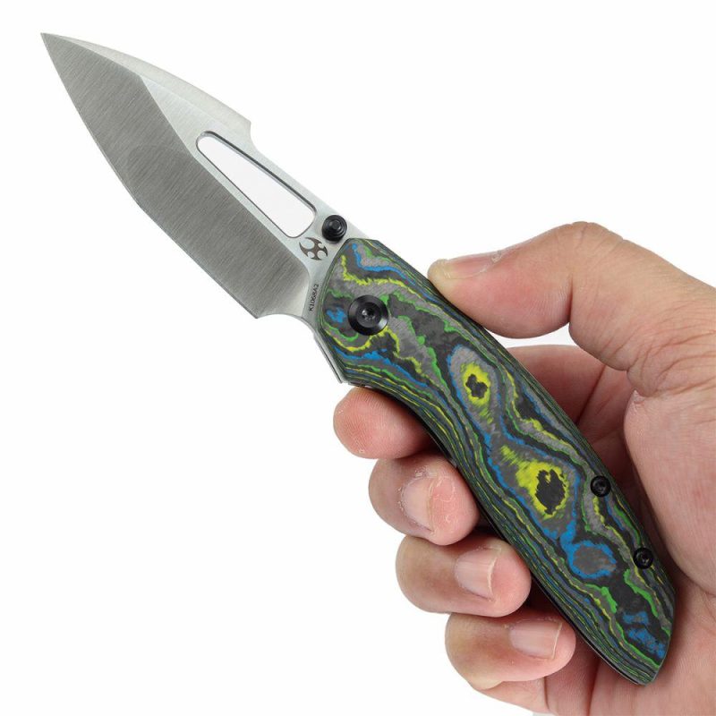 Link Thumb Studs Gecko Camo Carbon and Titanium Handle (3.0”CPM 20CV Blade ) Jonathan Shaw Design-K1068A2 Yellow/Blue | Folding Pocket Knives