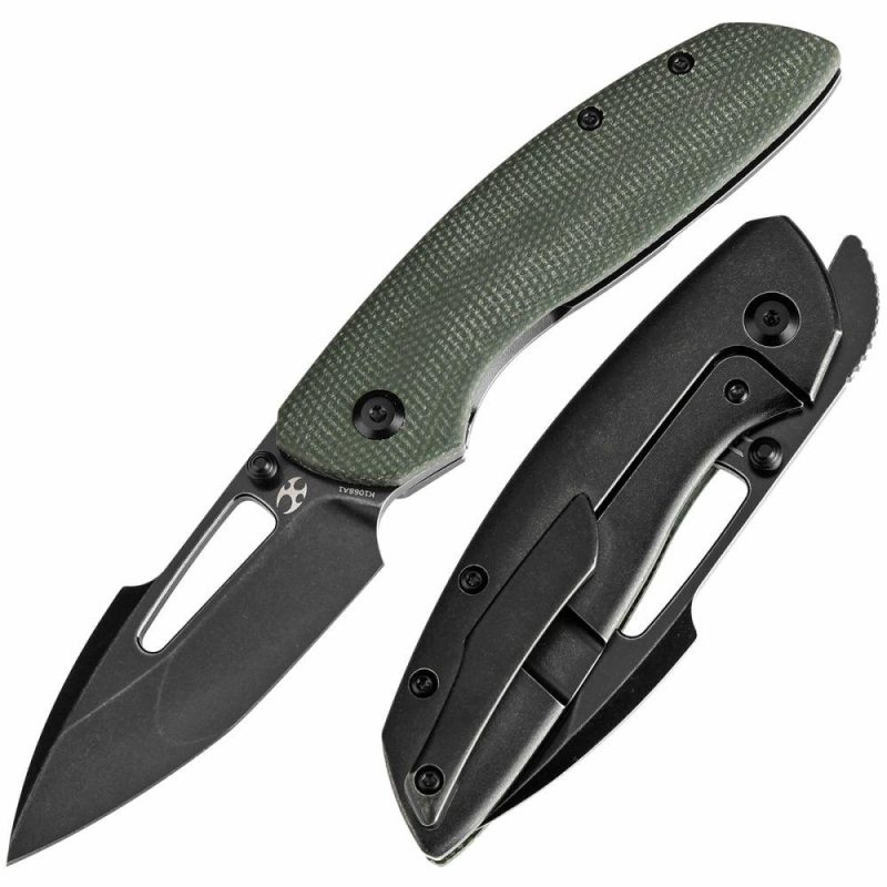 Link Thumb Studs Green Micarta and Blackwash Titanium Handle (3.0”CPM 20CV Blade )Triple Stripe Knives Design-K1068A1 Green And Black | Folding Pocket Knives