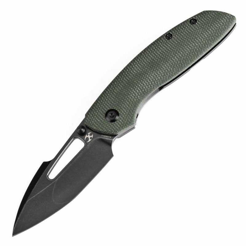 Link Thumb Studs Green Micarta and Blackwash Titanium Handle (3.0”CPM 20CV Blade )Triple Stripe Knives Design-K1068A1 Green And Black | Folding Pocket Knives