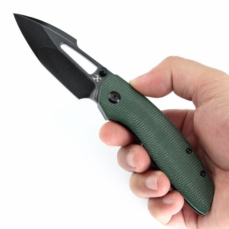 Link Thumb Studs Green Micarta and Blackwash Titanium Handle (3.0”CPM 20CV Blade )Triple Stripe Knives Design-K1068A1 Green And Black | Folding Pocket Knives