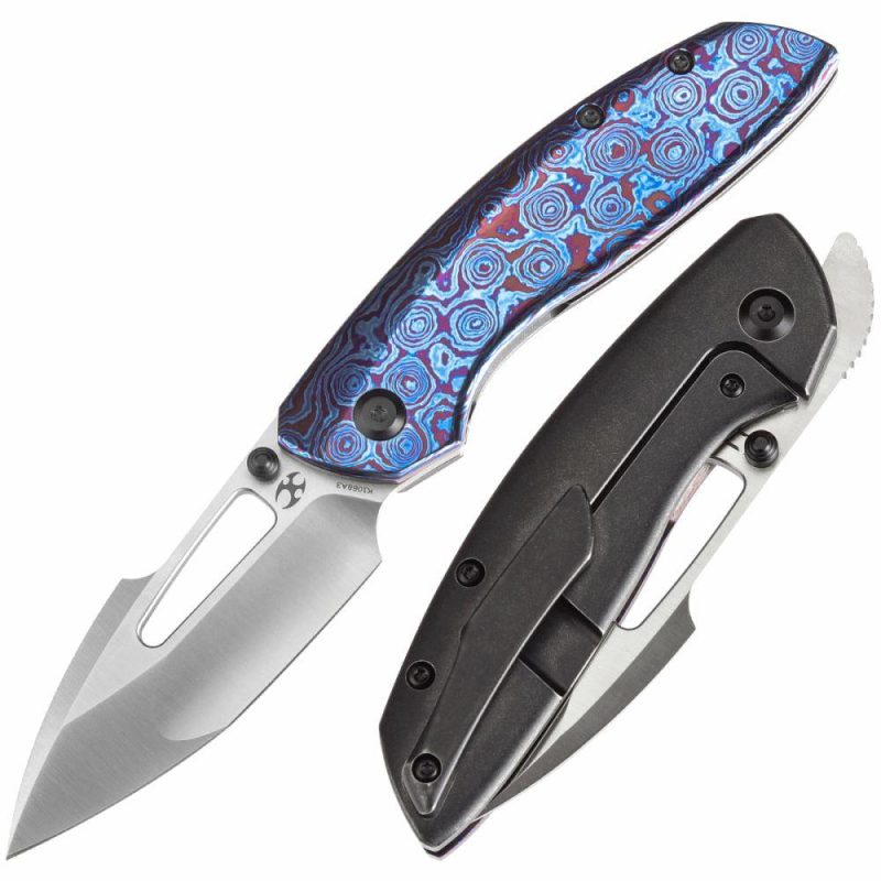 Link Thumb Studs Timascus and Blackwash Titanium Handle (3.0”CPM 20CV Blade )Triple Stripe Knives Design-K1068A3 Black Purple | Folding Pocket Knives