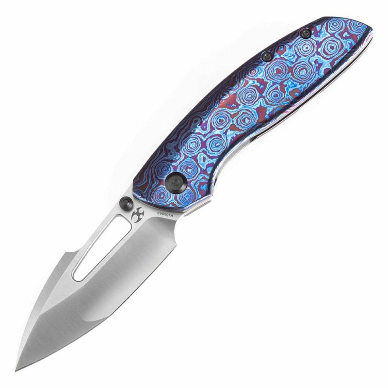 Link Thumb Studs Timascus and Blackwash Titanium Handle (3.0”CPM 20CV Blade )Triple Stripe Knives Design-K1068A3 Black Purple | Folding Pocket Knives