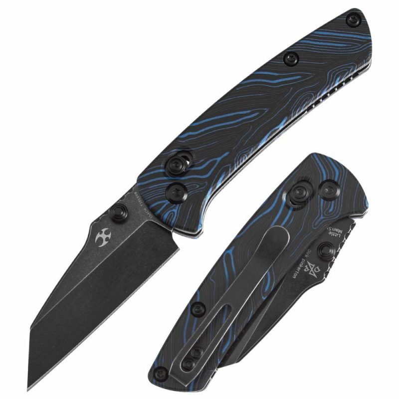 Little Main Street Cross Bar Lock Blue & Black G-mascus Handle (2.26” Blackwash 154CM Blade) Dirk Pinkerton Design T2015V9 | Folding Pocket Knives