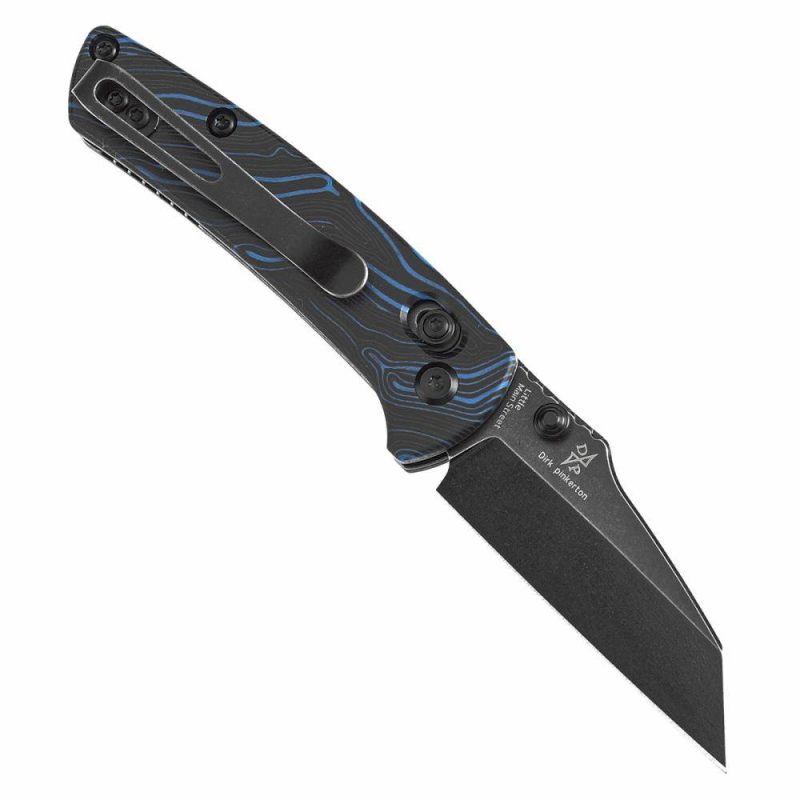 Little Main Street Cross Bar Lock Blue & Black G-mascus Handle (2.26” Blackwash 154CM Blade) Dirk Pinkerton Design T2015V9 | Folding Pocket Knives