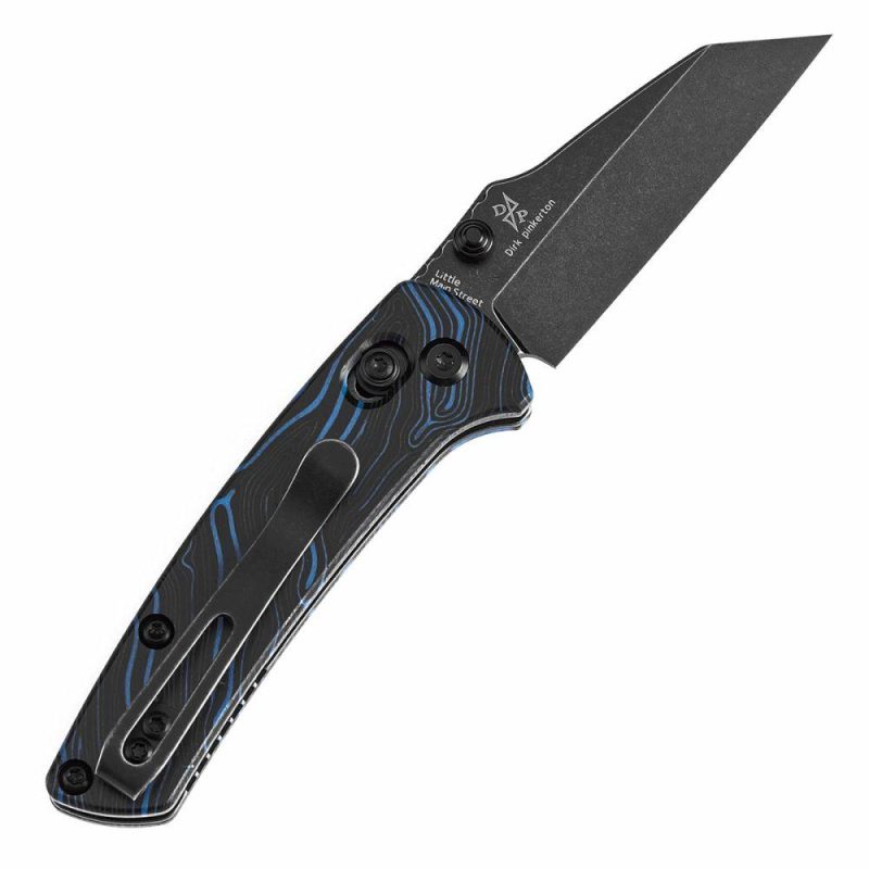 Little Main Street Cross Bar Lock Blue & Black G-mascus Handle (2.26” Blackwash 154CM Blade) Dirk Pinkerton Design T2015V9 | Folding Pocket Knives