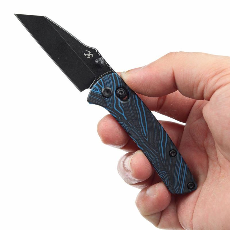 Little Main Street Cross Bar Lock Blue & Black G-mascus Handle (2.26” Blackwash 154CM Blade) Dirk Pinkerton Design T2015V9 | Folding Pocket Knives