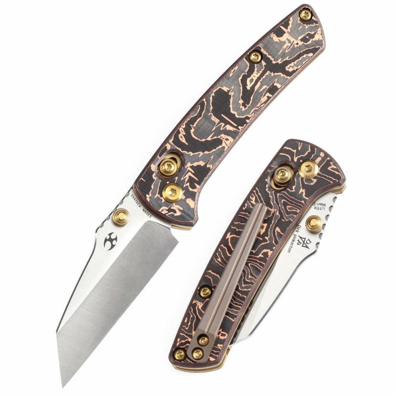 Little Main Street Cross Bar Lock Copper Carbon Fiber Handle (2.26” CPM S35VN Blade) Dirk Pinkerton Design-K2015V2 | Folding Pocket Knives