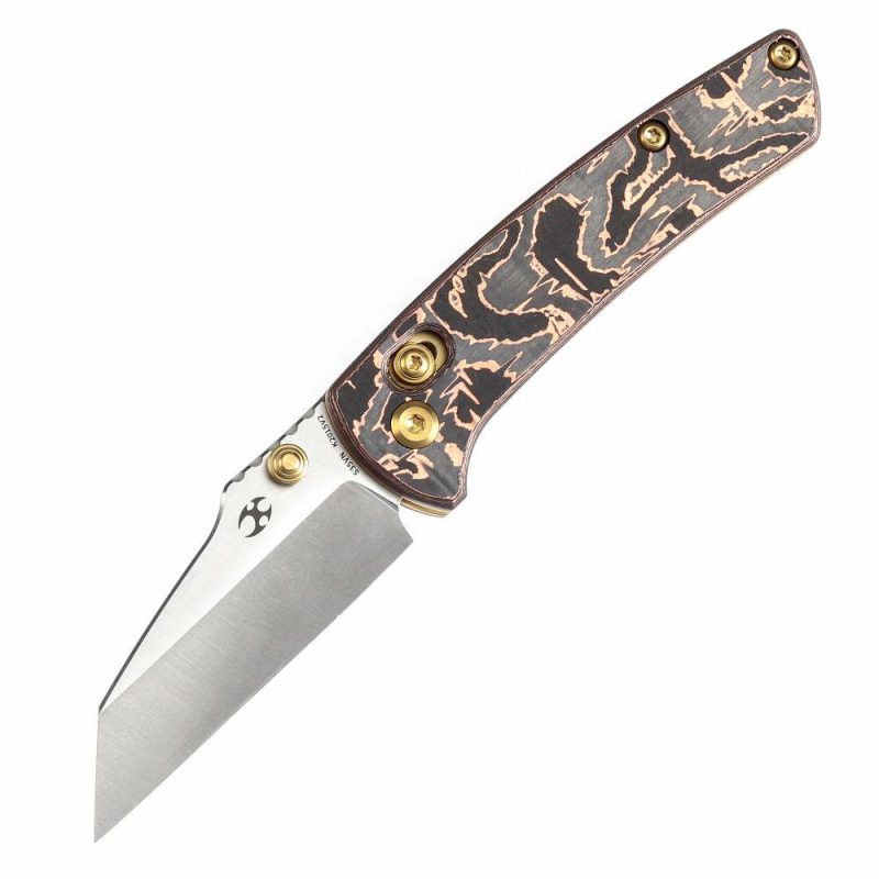 Little Main Street Cross Bar Lock Copper Carbon Fiber Handle (2.26” CPM S35VN Blade) Dirk Pinkerton Design-K2015V2 | Folding Pocket Knives