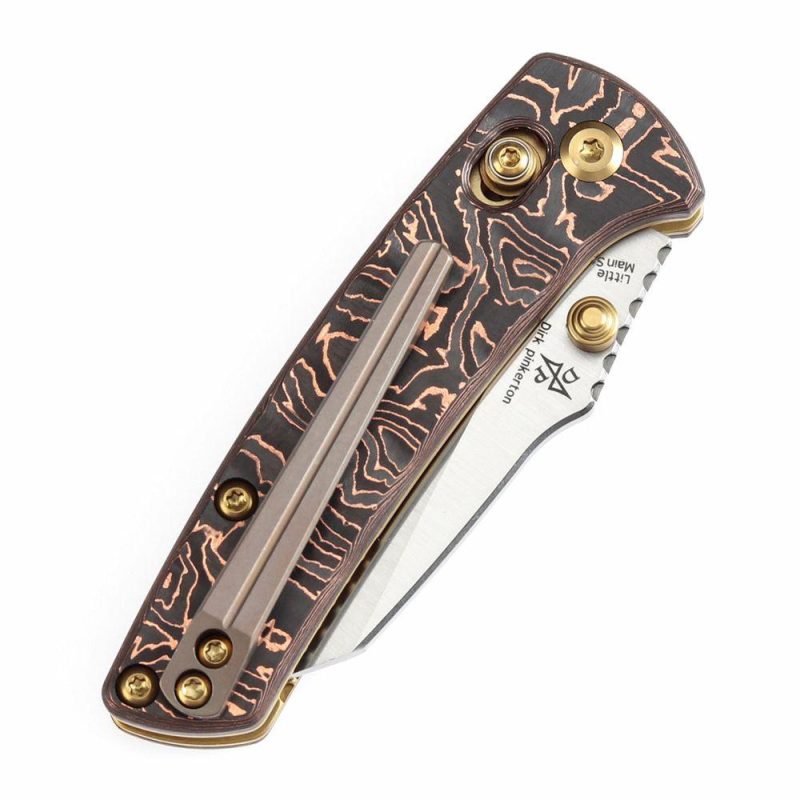 Little Main Street Cross Bar Lock Copper Carbon Fiber Handle (2.26” CPM S35VN Blade) Dirk Pinkerton Design-K2015V2 | Folding Pocket Knives