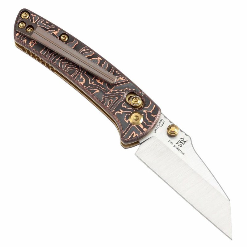 Little Main Street Cross Bar Lock Copper Carbon Fiber Handle (2.26” CPM S35VN Blade) Dirk Pinkerton Design-K2015V2 | Folding Pocket Knives