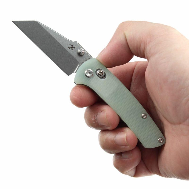 Little Main Street Cross Bar Lock Jade G10 Handle (2.26” Stonewashed 154CM Blade) Dirk Pinkerton Design T2015V5 | Folding Pocket Knives