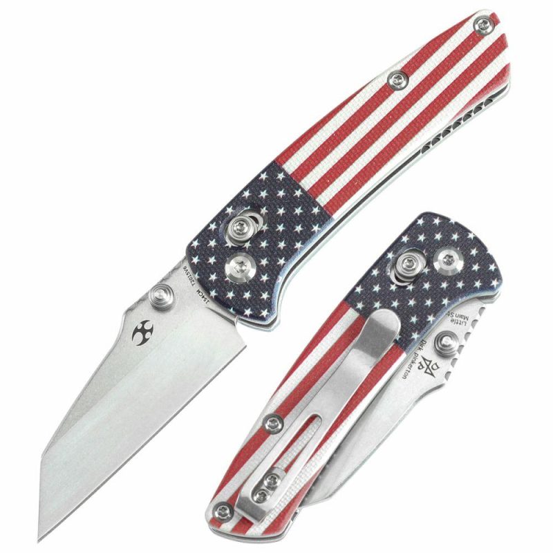 Little Main Street Cross Bar Lock Jade G10 with American Flag Handle (2.26” Stonewashed 154CM Blade) Dirk Pinkerton Design T2015V6 | Folding Pocket Knives