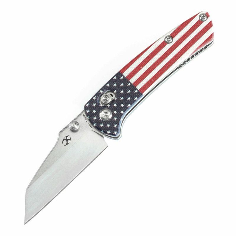 Little Main Street Cross Bar Lock Jade G10 with American Flag Handle (2.26” Stonewashed 154CM Blade) Dirk Pinkerton Design T2015V6 | Folding Pocket Knives