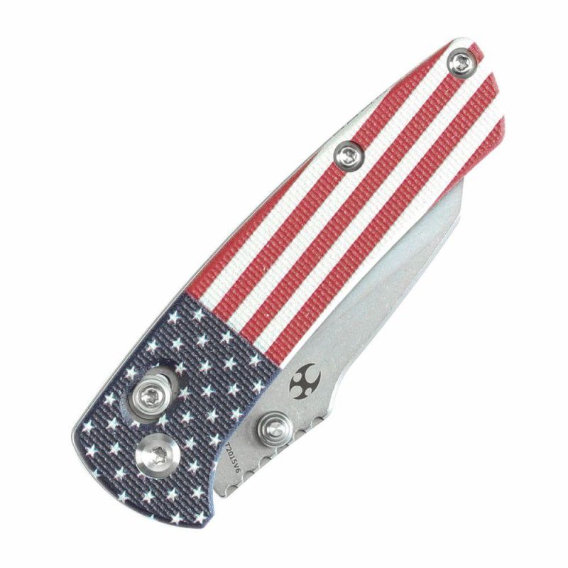 Little Main Street Cross Bar Lock Jade G10 with American Flag Handle (2.26” Stonewashed 154CM Blade) Dirk Pinkerton Design T2015V6 | Folding Pocket Knives